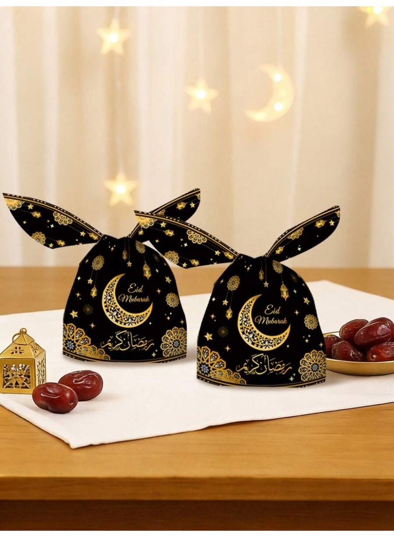 Ramadan & Eid Party Favors – 25pcs Black Gift Wrapping Bags with Crescent Star “Eid Mubarak / Ramadan Kareem” Design for Candy and Decorations - Image 5